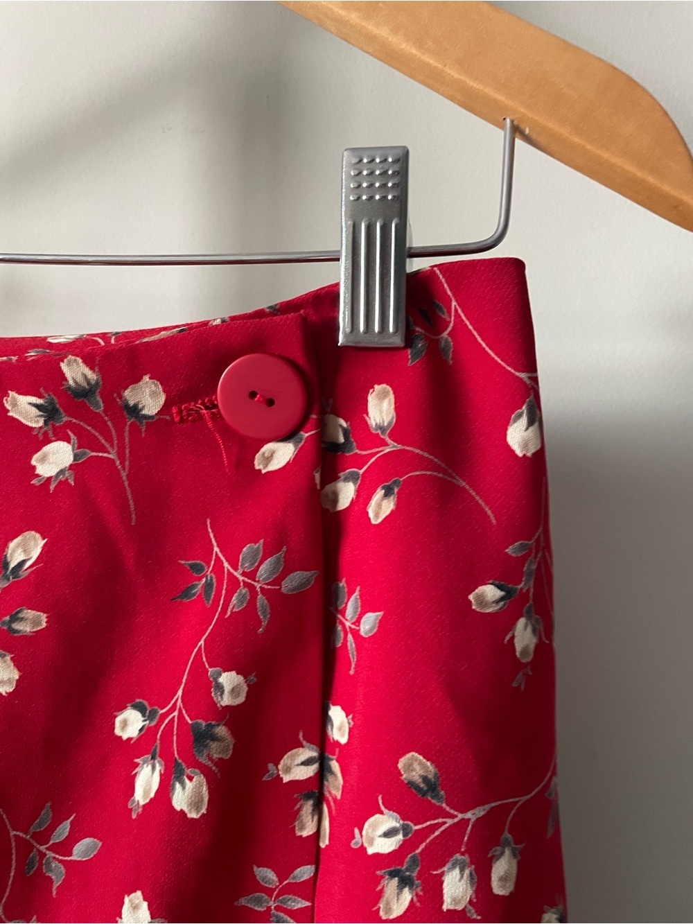 90s Vintage Ditsy Floral Grunge Wrap Mini Skirt Cottagecore Red - Picture 3 of 5